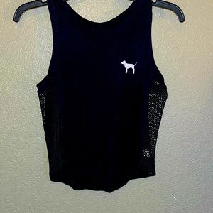 XS Black PINK crop top with fishnet on sides